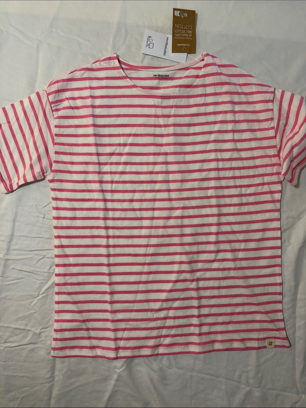 Verbaudet Girls' Pink and White Striped Tee size 14 years nwt